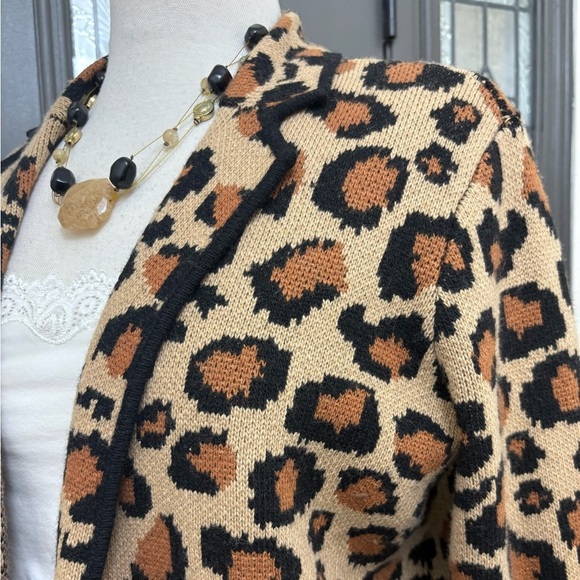 Talbots Wool Blend Leopard Print Open Front Sweater Blazer - Picture 2 of 14